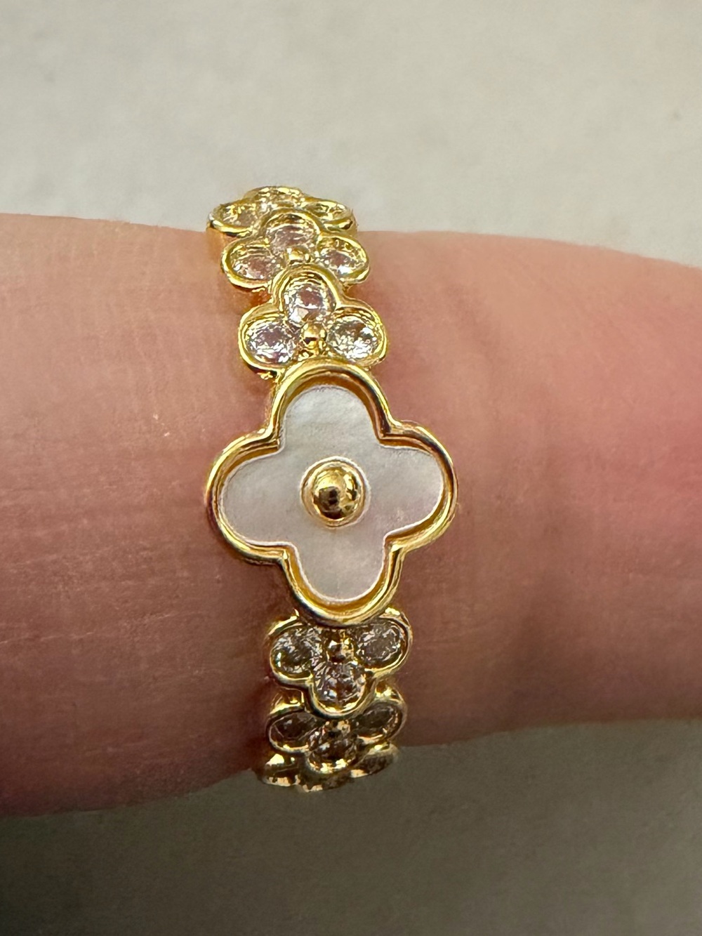 Gold Tone Floral Mother-of-Pearl Accent Ring - Women Jewelry